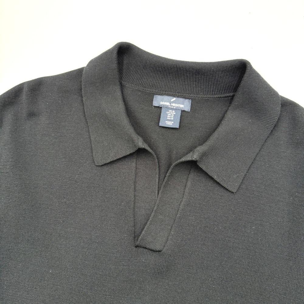 Daniel Hechter Mens Black Knit Polo Shirt Johnny Collar Med NWT